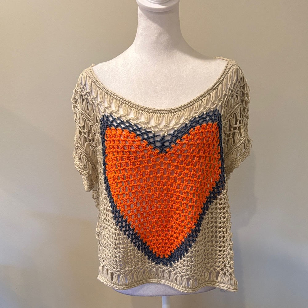 Stylish Crochet Heart Crop Top - Orange and Gray